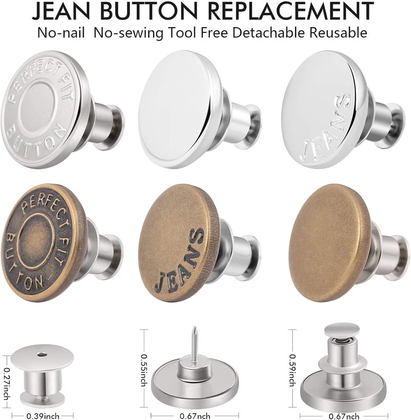 Ceryvop 12 Sets Button Pins for Jeans, No Sew and No Tools Instant Replacement Snap Tack Pant Button, Reusable and Adjustable Metal Pants Tightener - Image 2